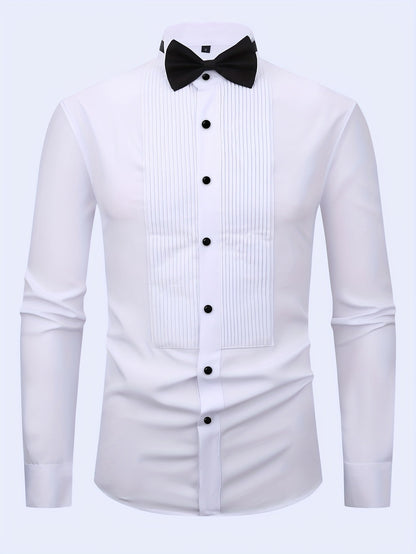Chemise habillée homme blanche avec plastron plissé et boutons noirs