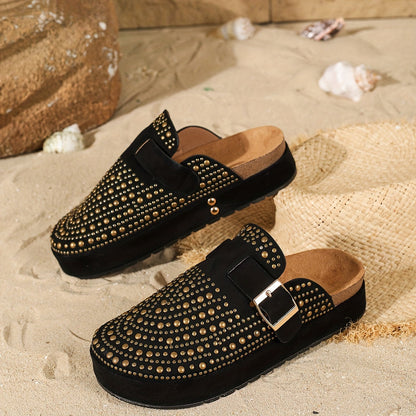 Sabots compensés femme style urbain à clous – Chaussures décontractées tendance