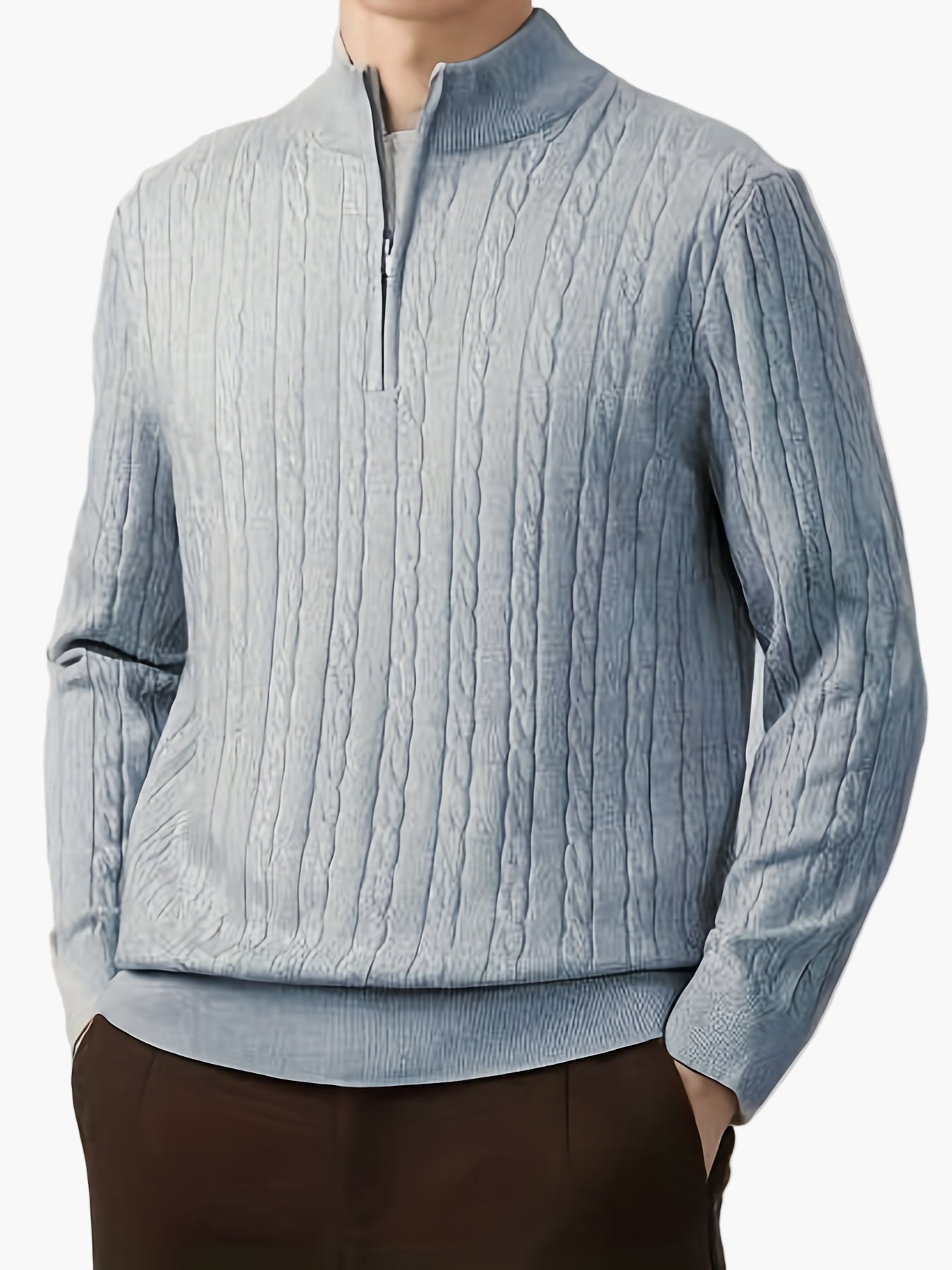 Heren trui met halve rits, casual stijl, met kabelpatroon voor herfst-winter