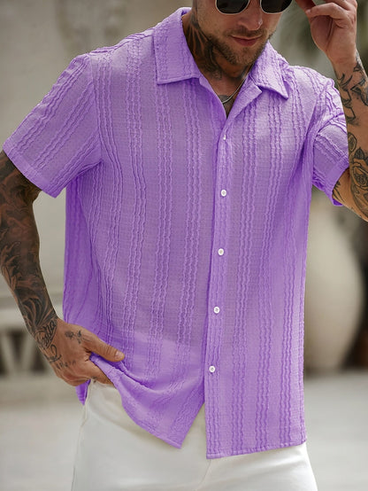 Chemise décontractée à rayures ondulées pour homme – Style estival tendance, idéale pour les sorties et les week-ends