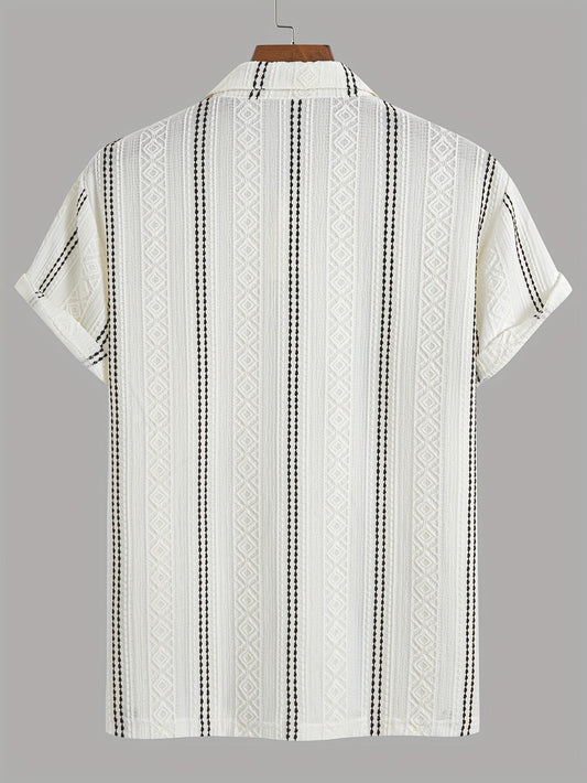 Chemise à manches courtes pour homme style polo rayures et motifs géométriques élégants