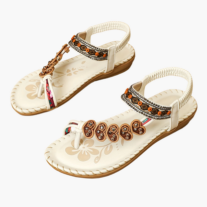 Sandales Tribales pour Femme Style Été avec Ornements Floraux et Bride Cheville