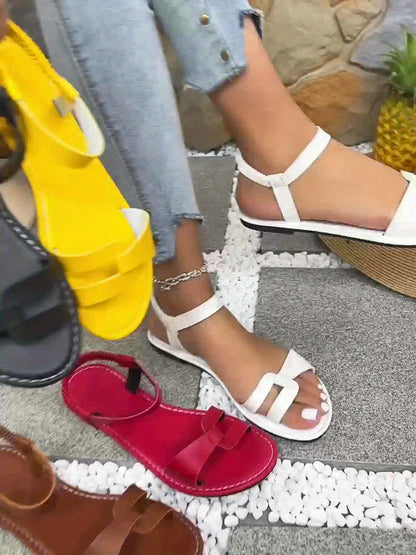 Avslappnade platta sandaler för dam med ankelremmar, urban sommarstil