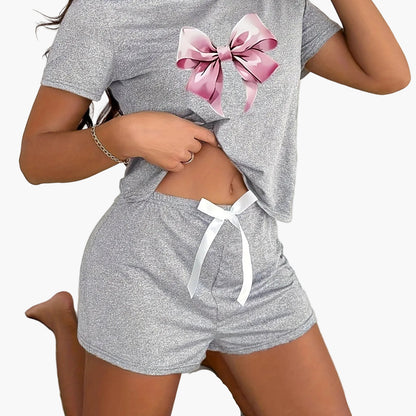 Pyjama court femme imprimé nœud style décontracté pour l'été