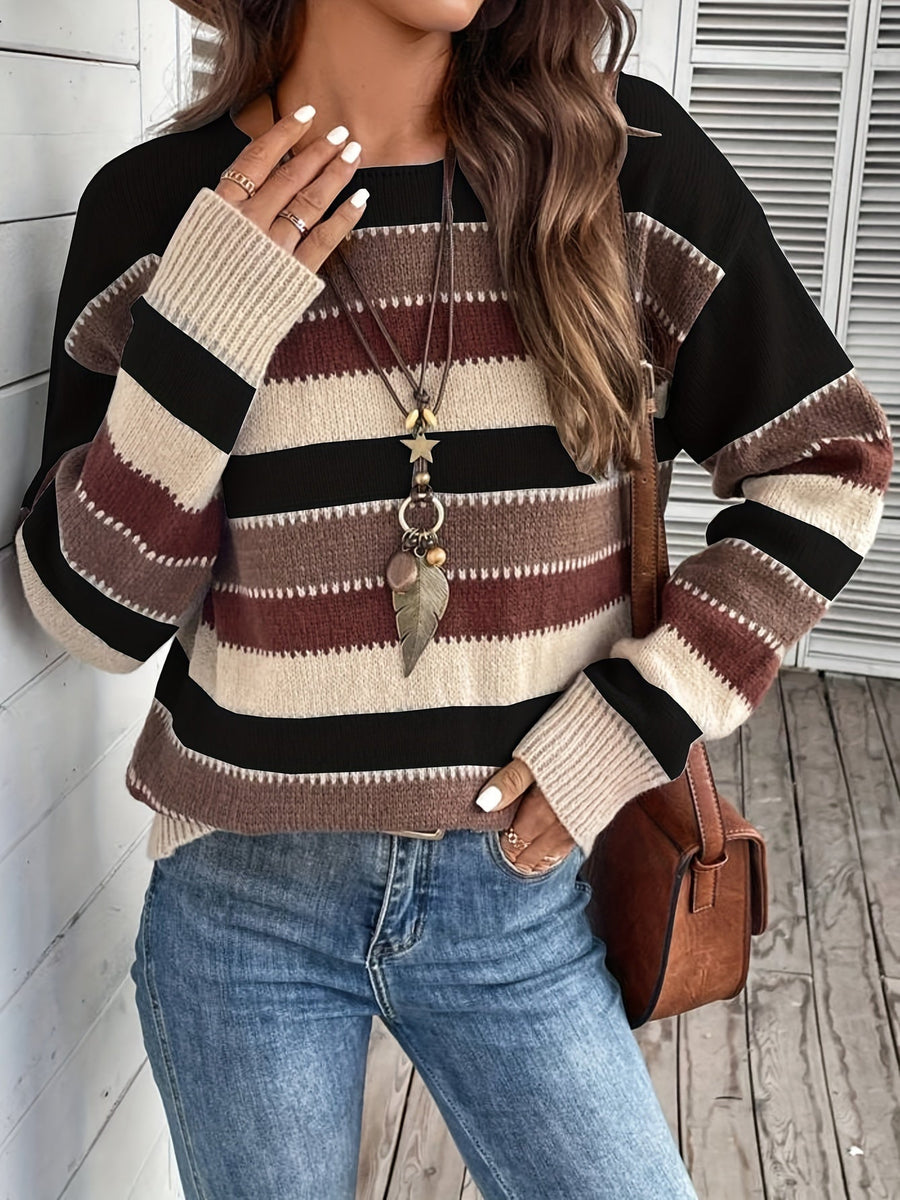 Pull rayé coloré col rond manches longues