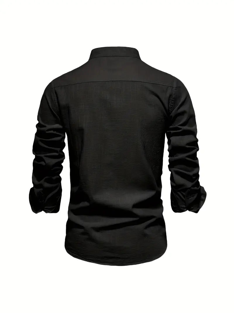 Herreskjorte med mao-krave og lange ærmer, elegant casual businessstil
