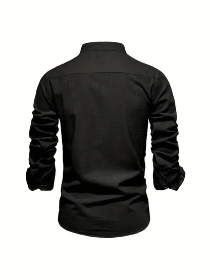 Herreskjorte med mao-krave og lange ærmer, elegant casual businessstil