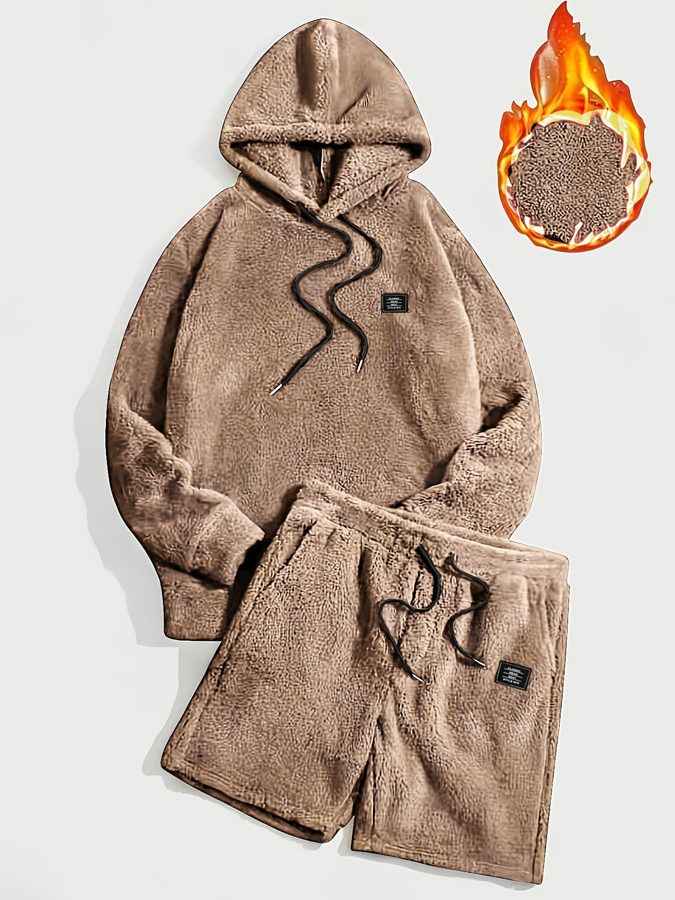 Ensemble Homme Doux Hoodie et Short Molletonné Gris Clair