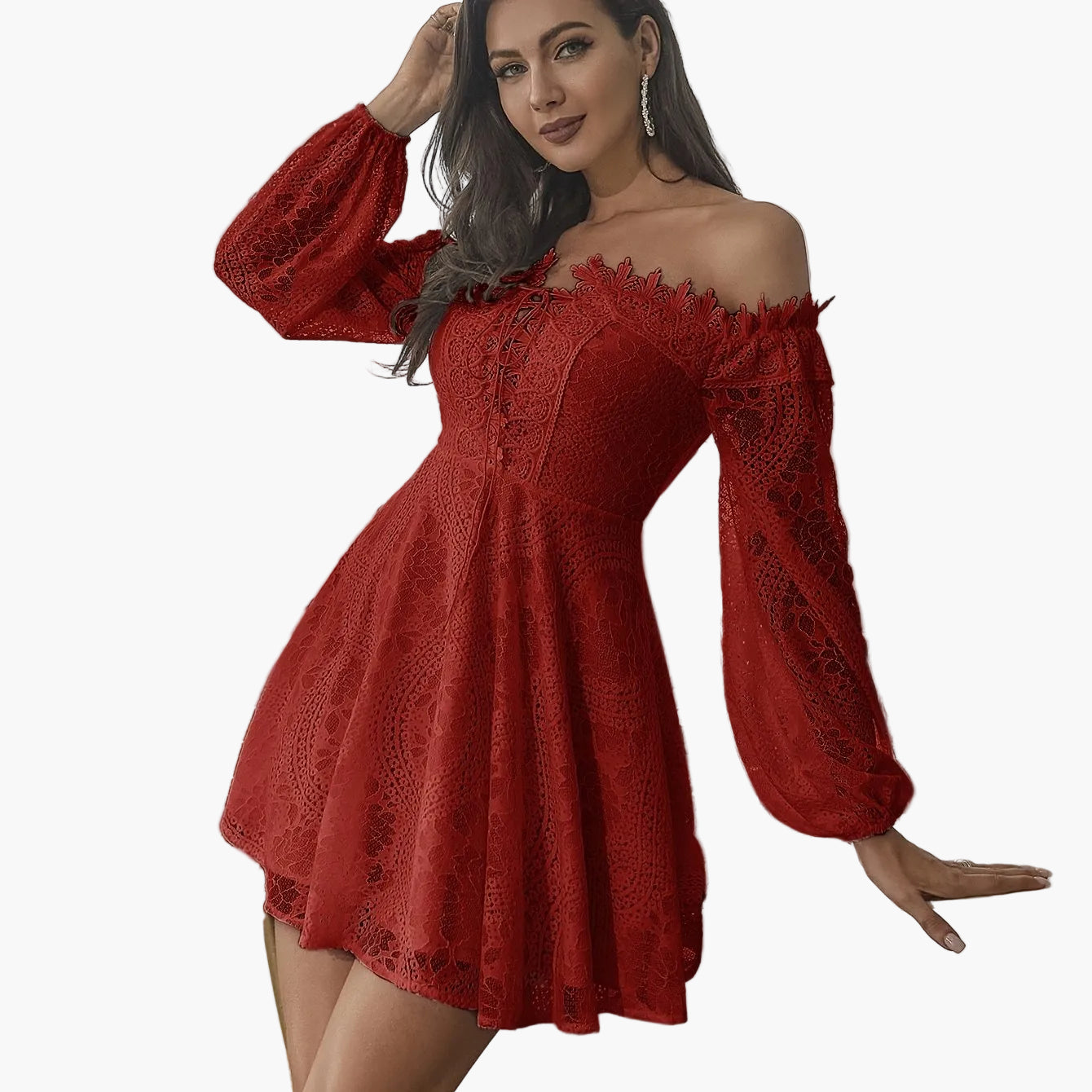 Vestido elegante con hombros descubiertos estilo bohemio para mujer – Noche, cóctel, primavera/verano
