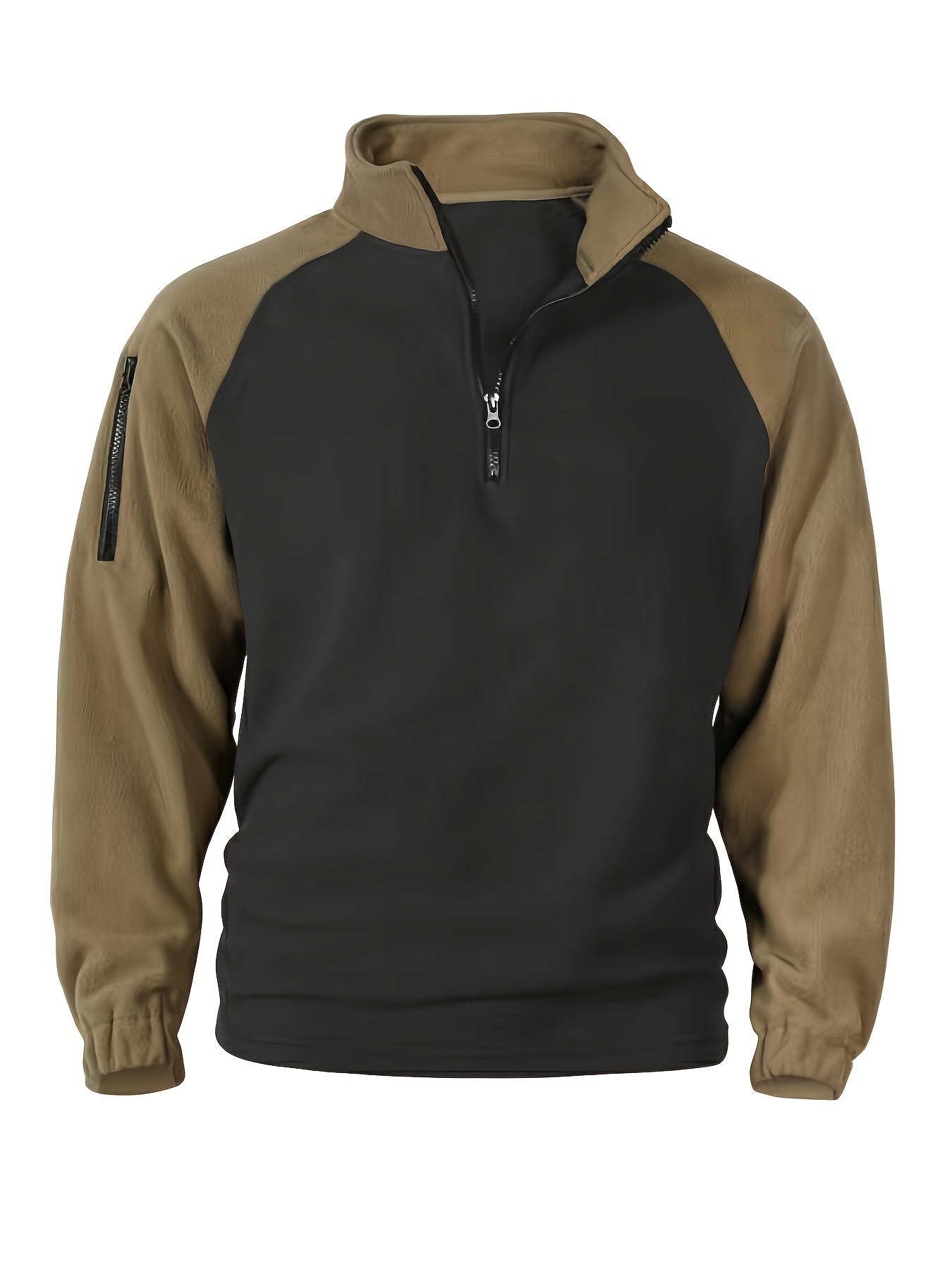 Polaire Homme Bicolore Col Montant avec Fermeture Éclair et Manches Raglan