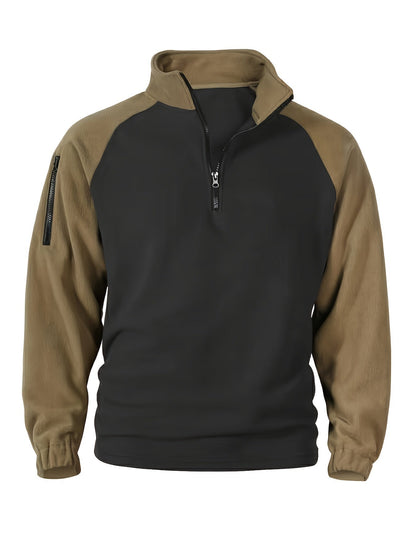Polaire Homme Bicolore Col Montant avec Fermeture Éclair et Manches Raglan