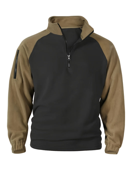 Polaire Homme Bicolore Col Montant avec Fermeture Éclair et Manches Raglan