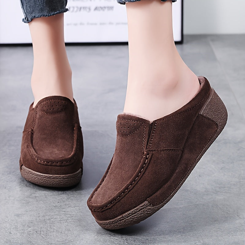 Mocassins Mule Femme Doublés Chauds Style Décontracté Marron