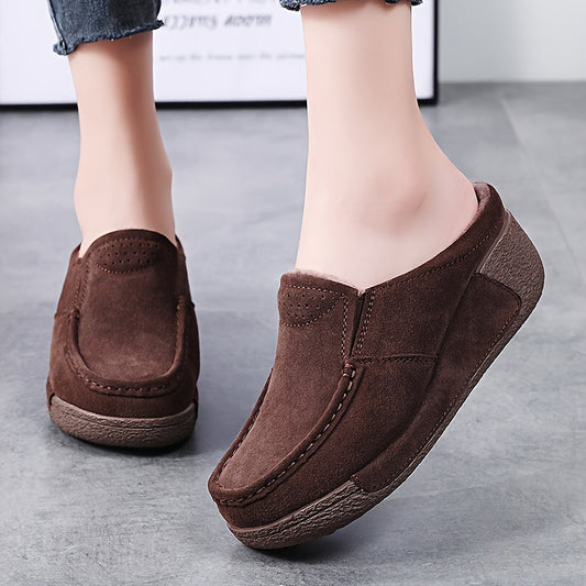Mocassins Mule Femme Doublés Chauds Style Décontracté Marron