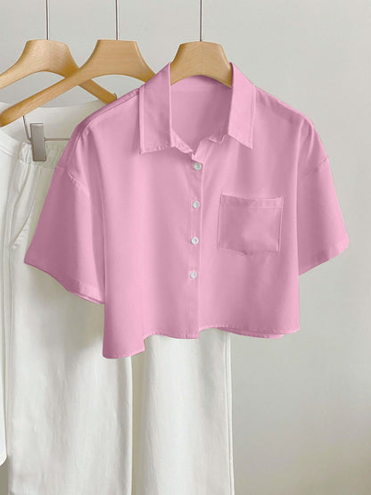 Camicia casual donna maniche corte stile moderno con orlo corto