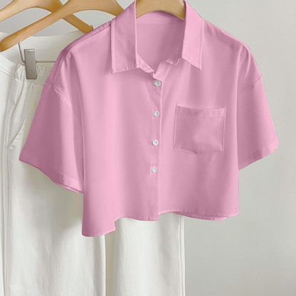 Camicia casual donna maniche corte stile moderno con orlo corto