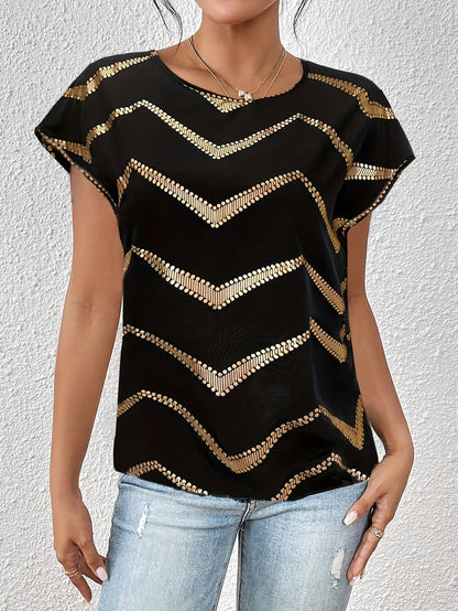 T-shirt damski w eleganckim stylu z geometrycznym wzorem na co dzień lub na wieczór
