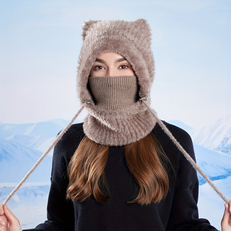 Cagoule tricotée femme avec oreilles de chat en matière douce