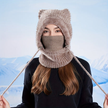 Cagoule tricotée femme avec oreilles de chat en matière douce