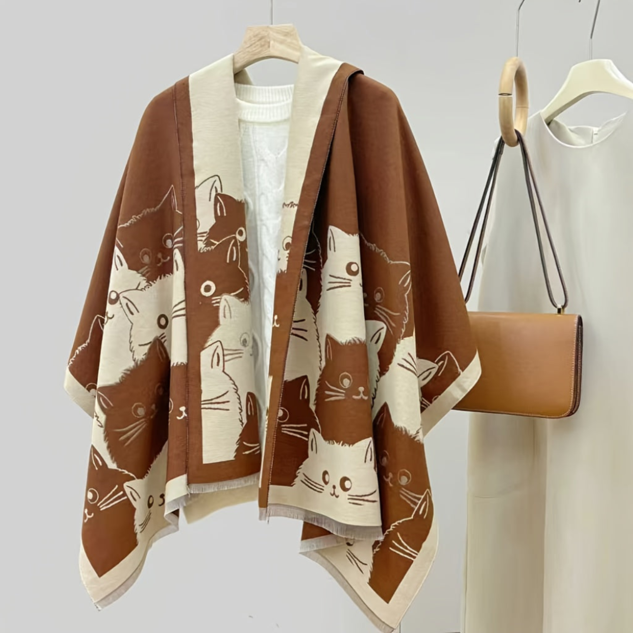 Châle Poncho Femme Réversible à Motifs Chats Mignon Imprimé - Couverture Douce Élégante