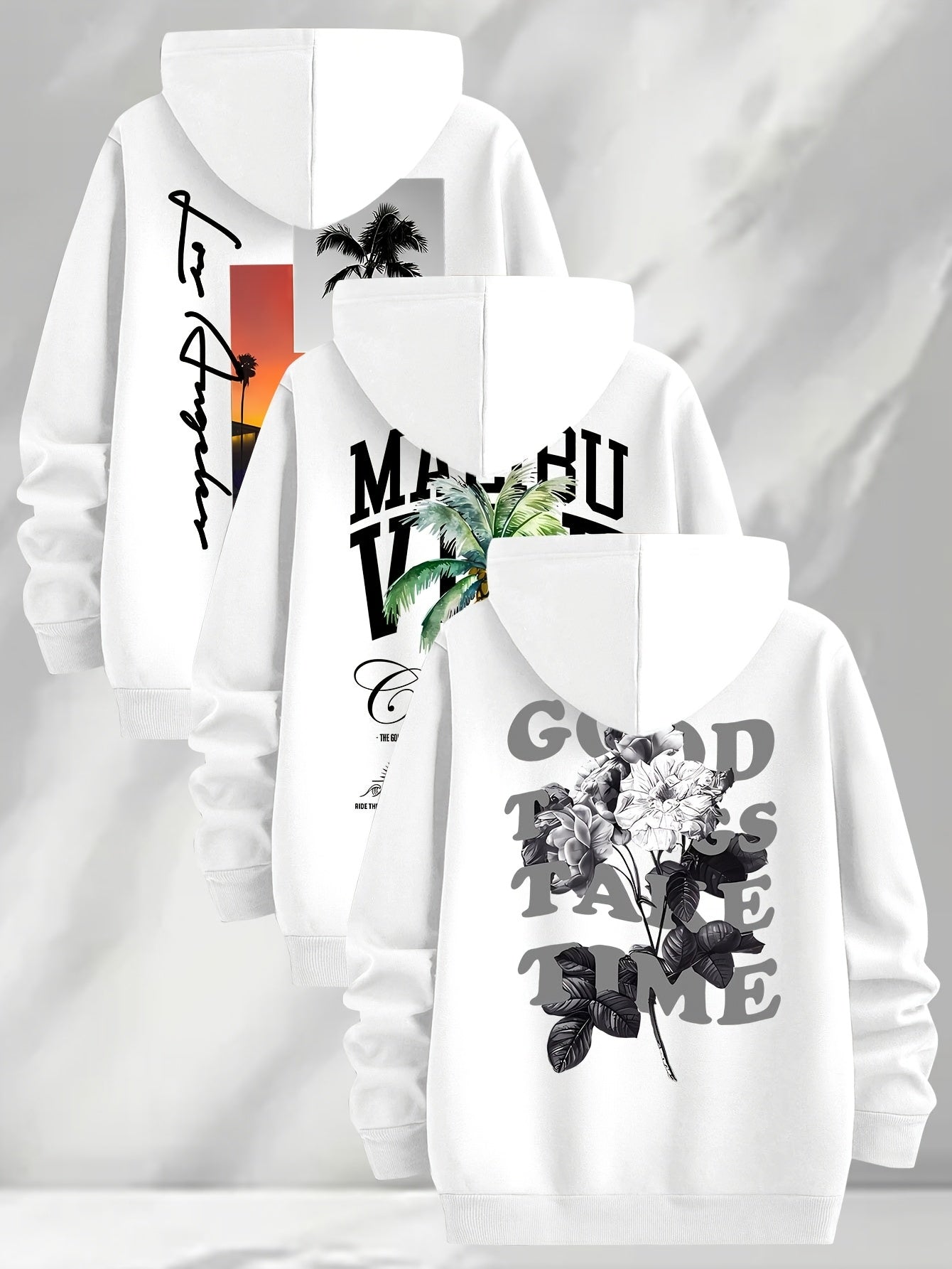 Lot de 3 Hoodies à Capuche Imprimés pour Homme Multicolore Décontracté