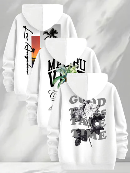 Lot de 3 Hoodies à Capuche Imprimés pour Homme Multicolore Décontracté
