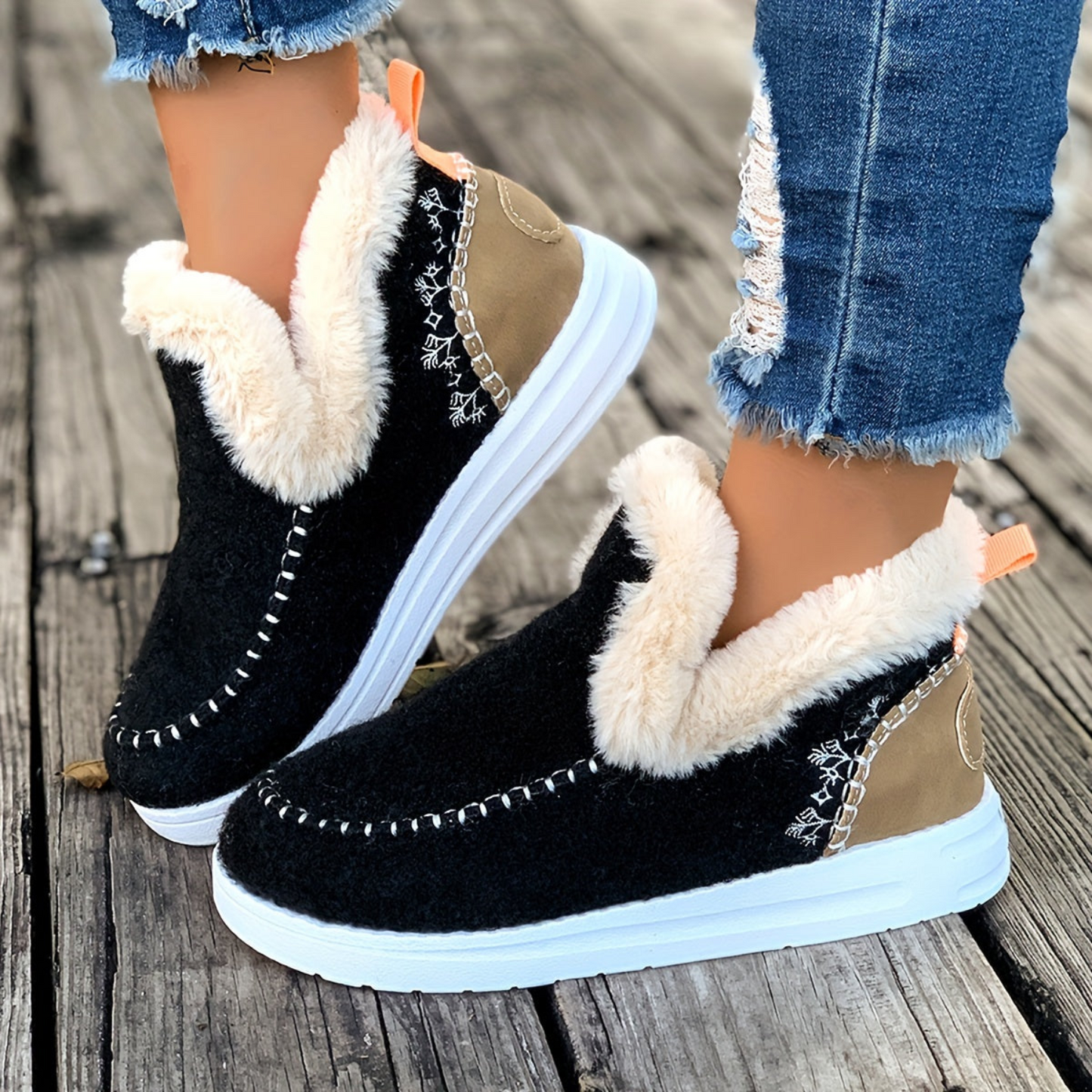 Chaussons montants doublés en fourrure pour femme, style mocassin, diverses couleurs