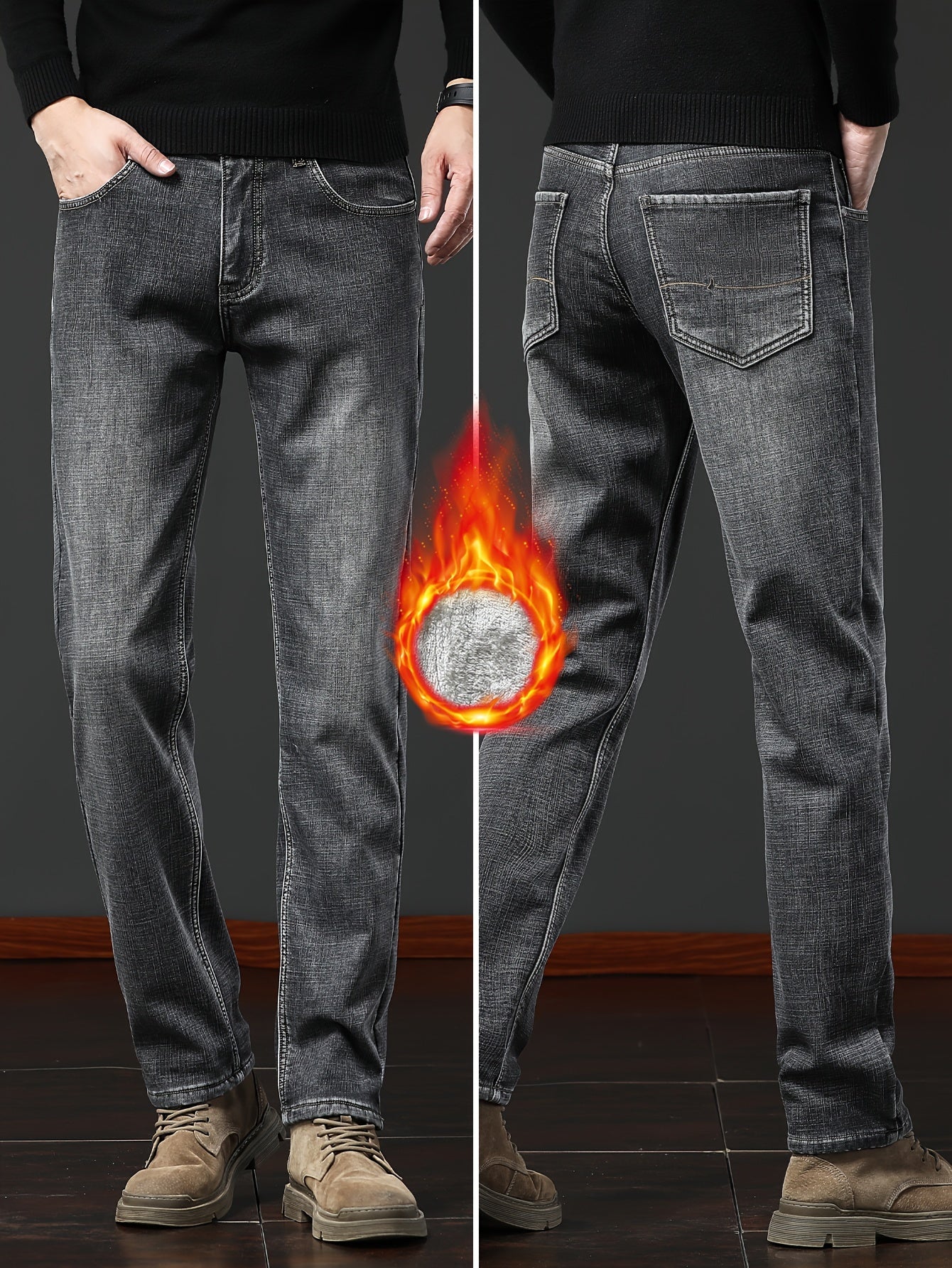 Jean homme doublé polaire coupe droite style décontracté bleu ou gris