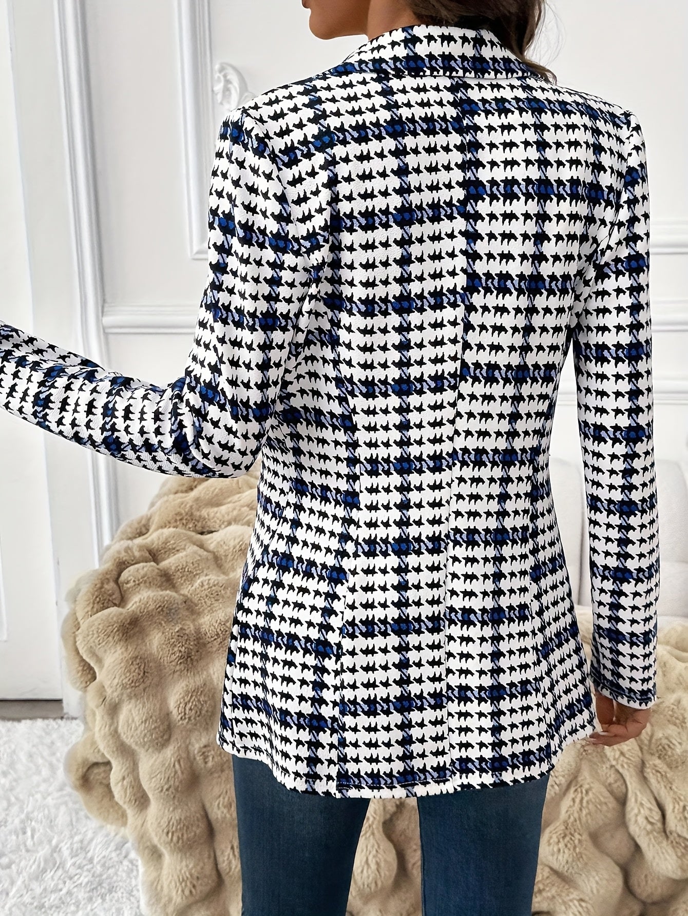 Blazer femme élégant à carreaux style bureau pour le printemps