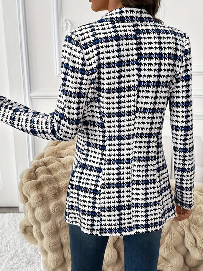 Blazer femme élégant à carreaux style bureau pour le printemps
