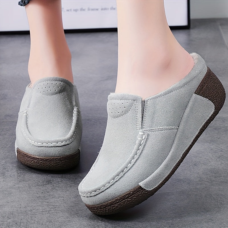 Mocassins Mule Femme Doublés Chauds Style Décontracté Marron