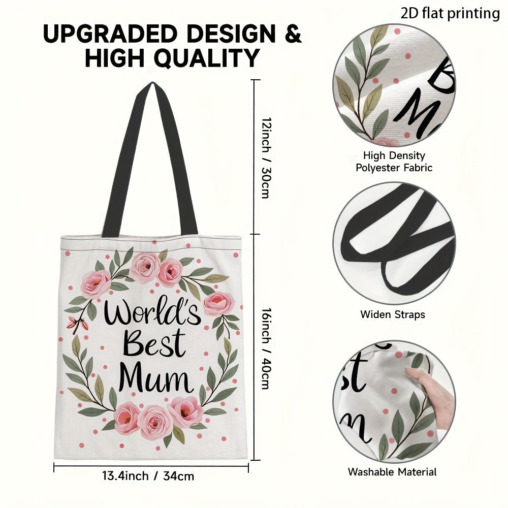 Sac cabas femme style floral cadeau fête des mères "World's Best Mum"