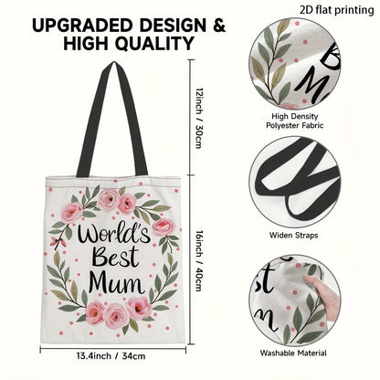 Sac cabas femme style floral cadeau fête des mères "World's Best Mum"