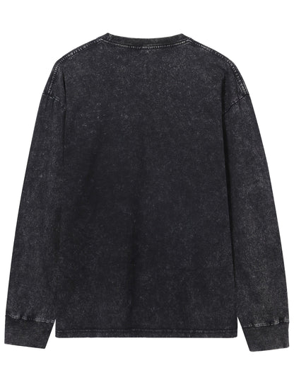 Sweat-shirt unisex lavé col rond décontracté à manches longues effet délavé