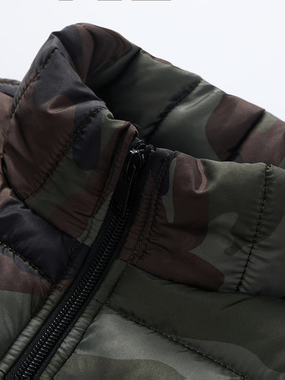 Doudoune sans manches homme matelassée motif camouflage vert militaire
