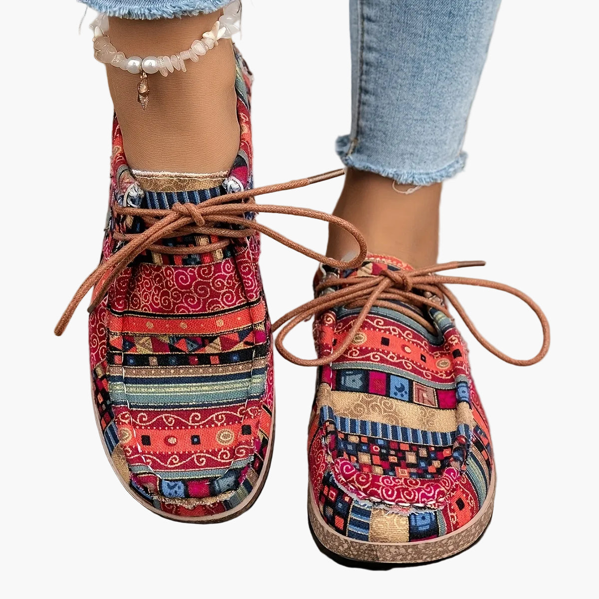 Wygodne damskie buty vintage w stylu mokasynów z etnicznymi wzorami