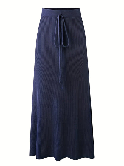 Lange damesrok met hoge taille, casual elegante stijl met ceintuur
