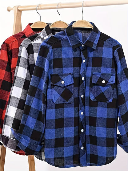 Chemise à Carreaux Homme Manches Longues à Col Classique et Poches Poitrine