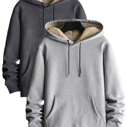 Lot de 2 Hoodies Chauds Homme avec Capuche Doublée en Polaire et Poche Kangourou