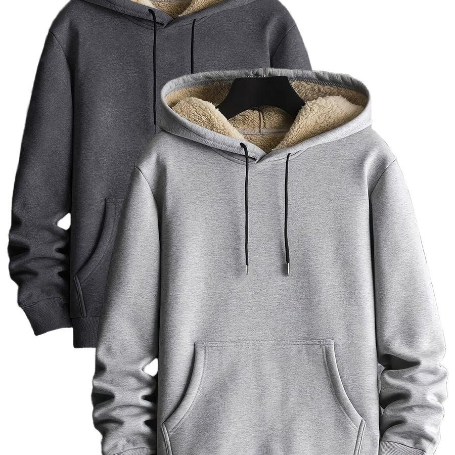 2-pack varma herrhoodies med huva, fleecefodrad insida och känguruficka