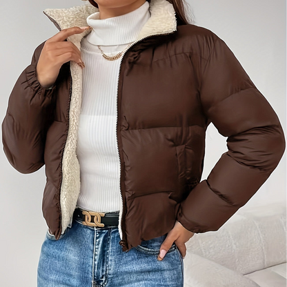 Doudoune Courte Femme Matelassée Col Montant Doublure Douce Noir