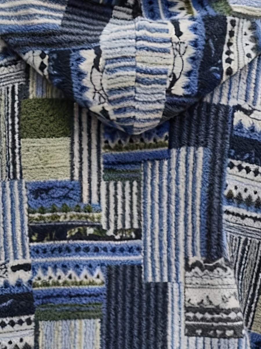 Sweat à Capuche Homme Motif Patchwork Imprimé Ethnique Demi-Zip Polaire Hiver