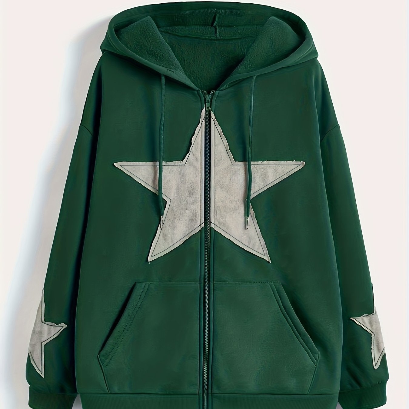 Sweat à capuche zippé marron avec motif étoile gris délavé