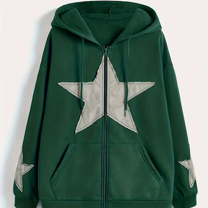Sweat à capuche zippé marron avec motif étoile gris délavé