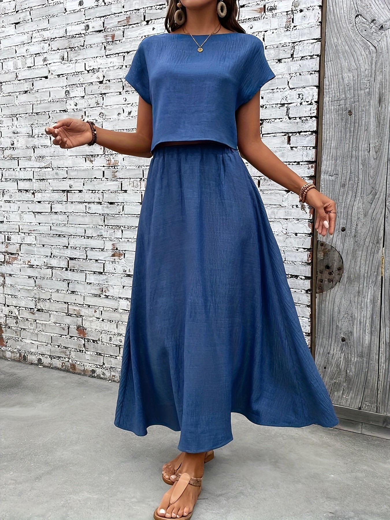 Ensemble deux pièces femme chic style bohème – Top court et jupe longue fluide