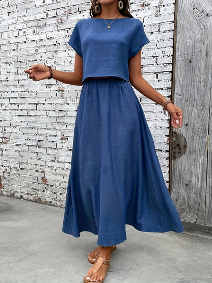 Ensemble deux pièces femme chic style bohème – Top court et jupe longue fluide