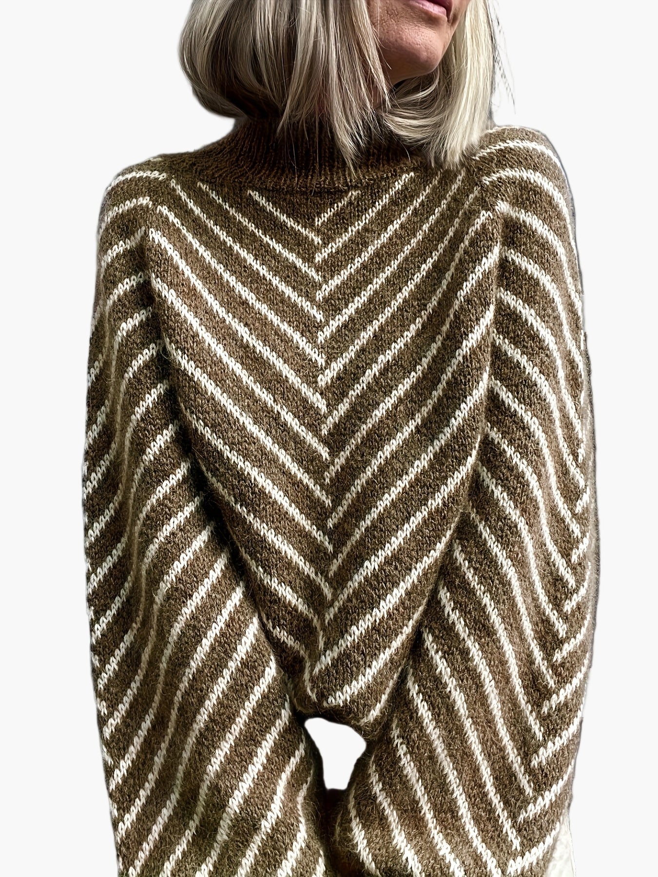 Elegante damestrui met opstaande kraag en gestreept patroon, herfst-winterstijl