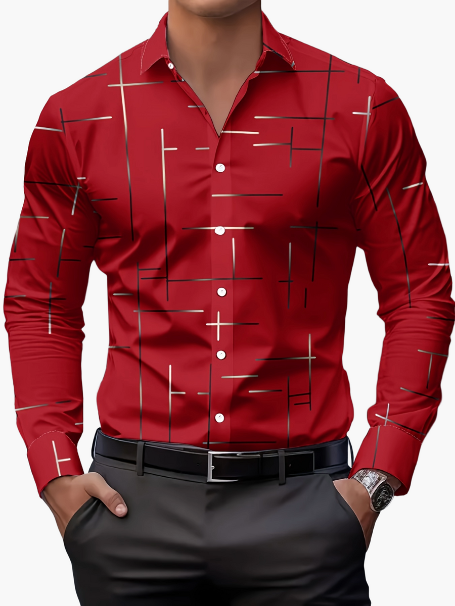 Elegante herenoverhemd met grafisch patroon, casual business stijl, ideaal voor lente en herfst