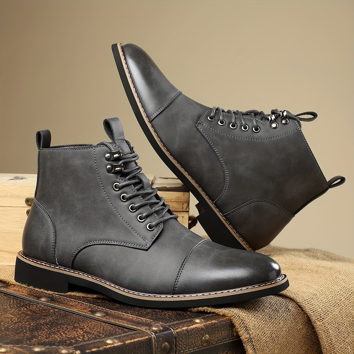 Bottes Chelsea pour homme à lacets, bout cap et fermeture éclair latérale, style décontracté chic