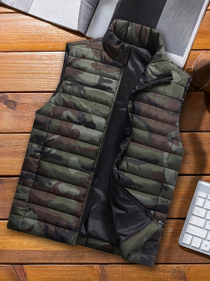 Doudoune sans manches homme matelassée motif camouflage vert militaire